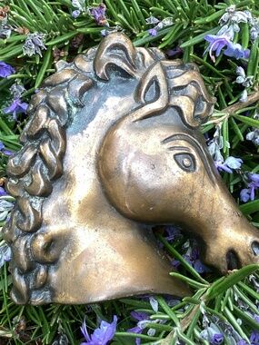 Amazing Vintage Large Heavy Bronze Cast Horse Head Belt Buckle🦋